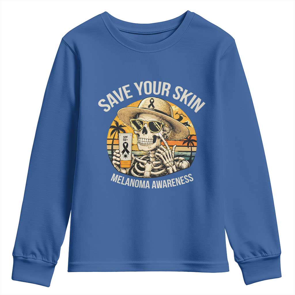 Funny Melanoma Cancer Awareness Graphic Youth Sweatshirt Save Your Skin TS12 Royal Blue Print Your Wear