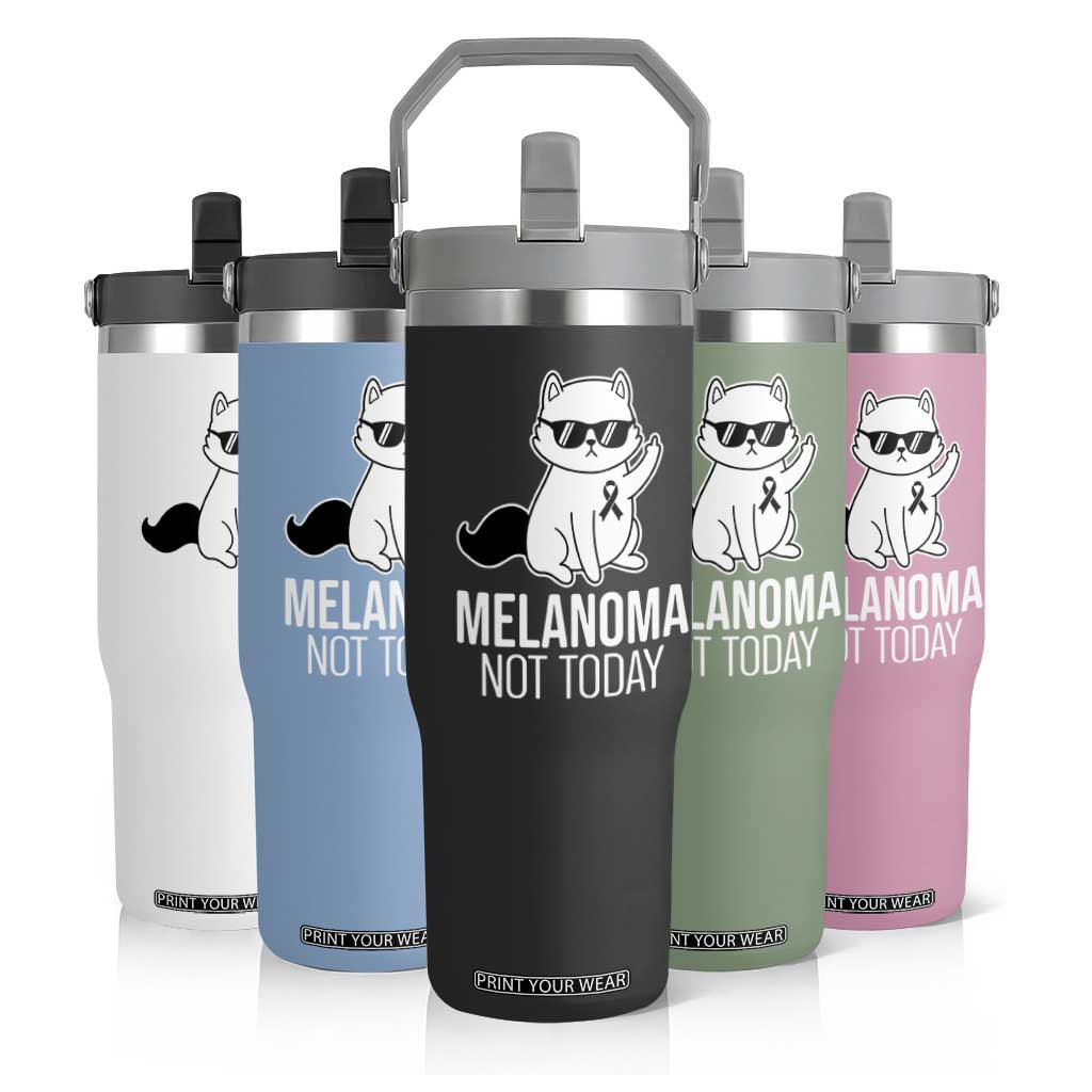 Melanoma Fighter Cat Flip Straw Tumbler Not Today Skin Cancer Awareness TS12 Print Your Wear