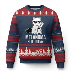 Melanoma Fighter Cat Ugly Christmas Sweater Not Today Skin Cancer Awareness TS12 Navy Red Print Your Wear
