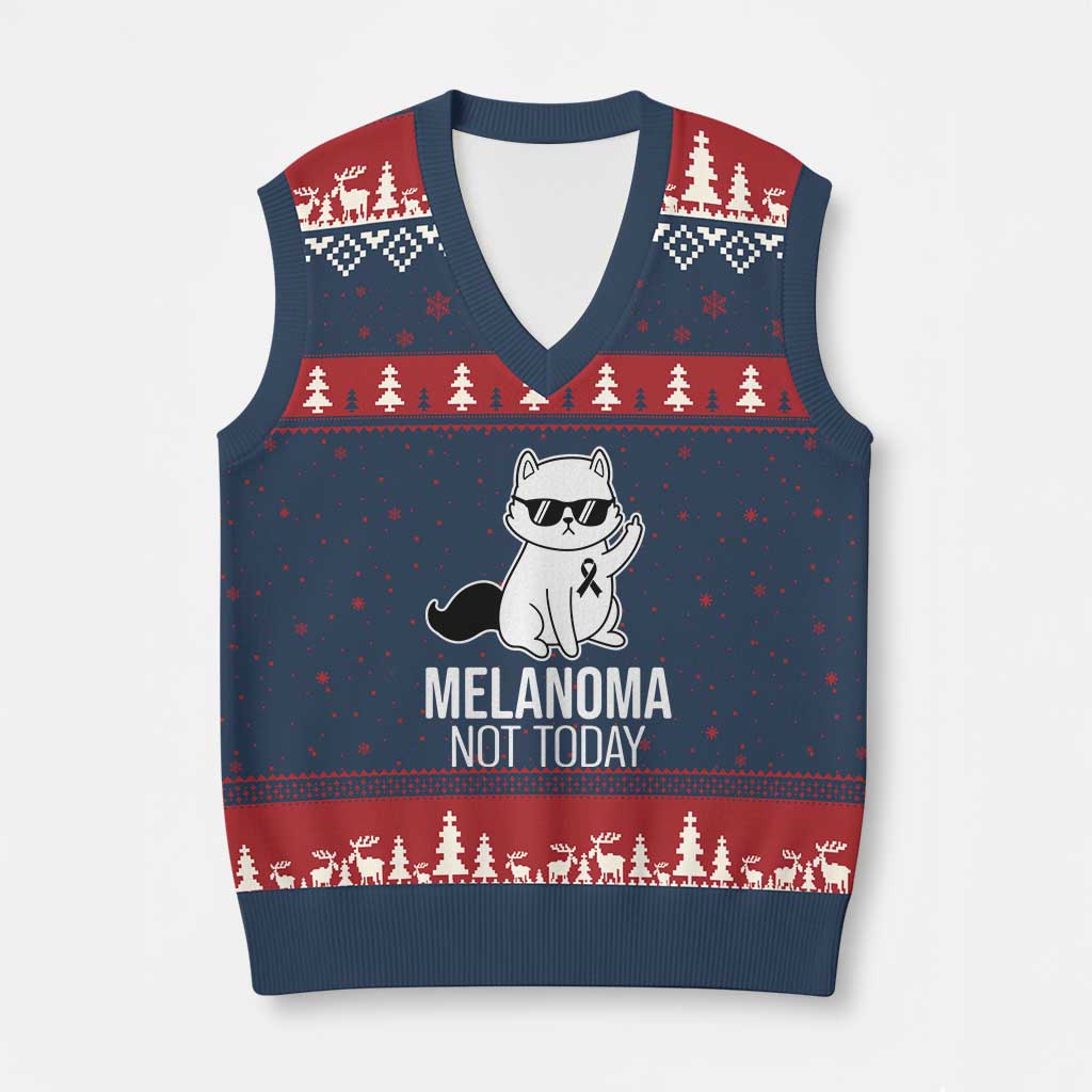 Melanoma Fighter Cat V-Neck Knit Sweater Vest Not Today Skin Cancer Awareness TS12 Navy Red Print Your Wear