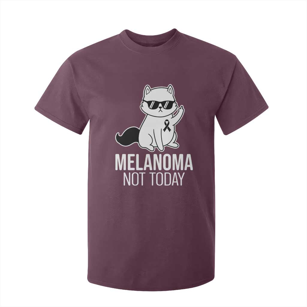 Melanoma Fighter Cat T Shirt For Kid Not Today Skin Cancer Awareness TS12 Maroon Print Your Wear