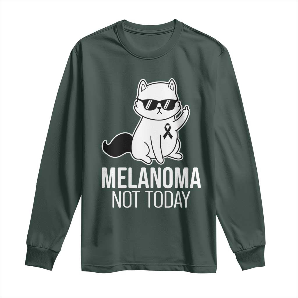 Melanoma Fighter Cat Long Sleeve Shirt Not Today Skin Cancer Awareness TS12 Dark Forest Green Print Your Wear