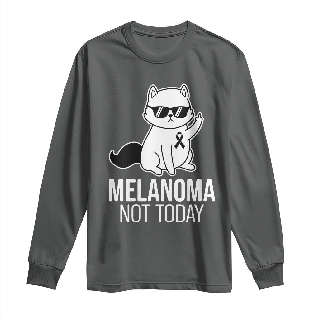 Melanoma Fighter Cat Long Sleeve Shirt Not Today Skin Cancer Awareness TS12 Dark Heather Print Your Wear