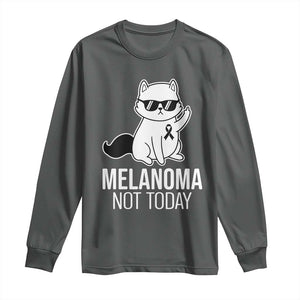Melanoma Fighter Cat Long Sleeve Shirt Not Today Skin Cancer Awareness TS12 Dark Heather Print Your Wear