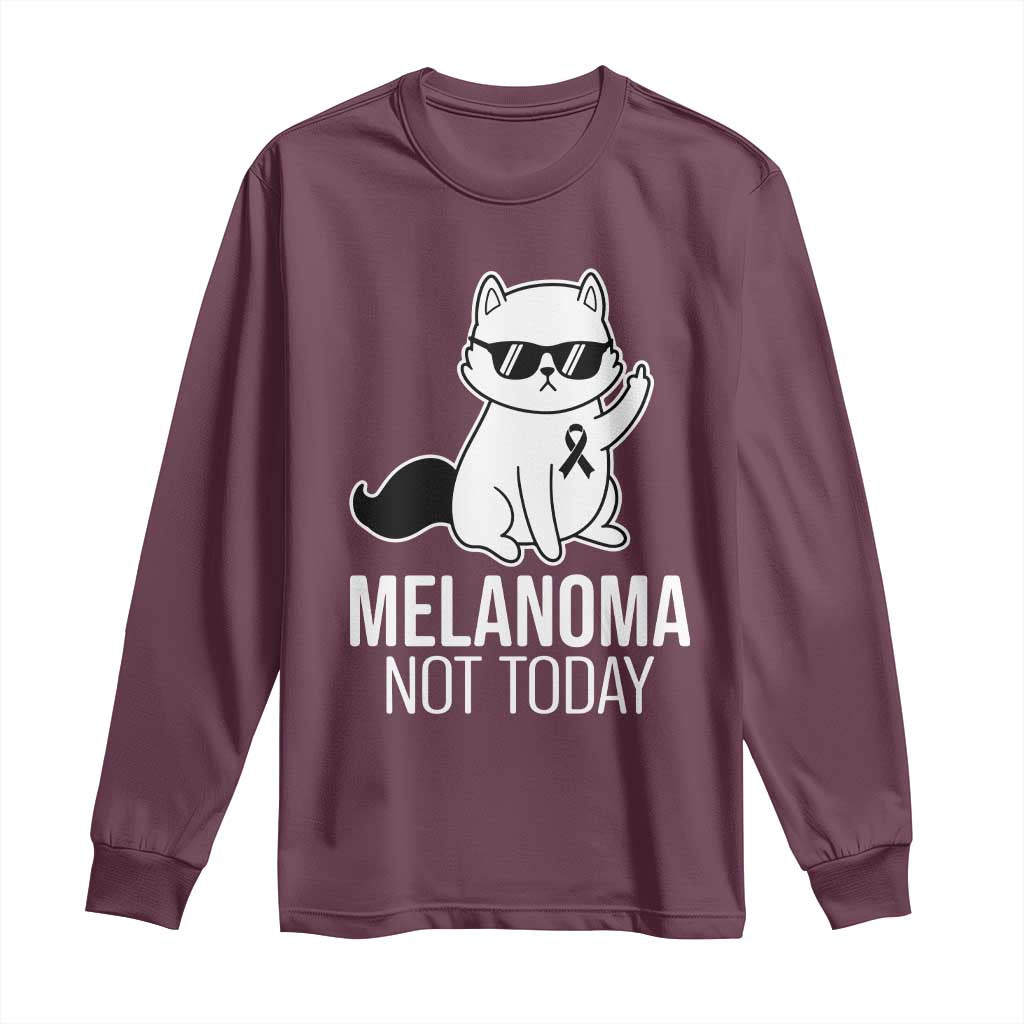 Melanoma Fighter Cat Long Sleeve Shirt Not Today Skin Cancer Awareness TS12 Maroon Print Your Wear