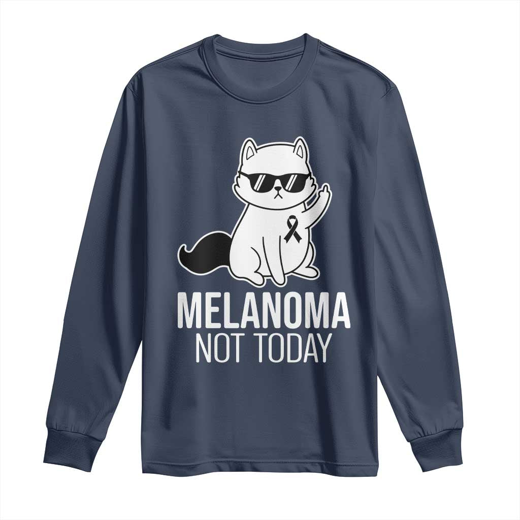 Melanoma Fighter Cat Long Sleeve Shirt Not Today Skin Cancer Awareness TS12 Navy Print Your Wear