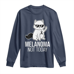 Melanoma Fighter Cat Long Sleeve Shirt Not Today Skin Cancer Awareness TS12 Navy Print Your Wear
