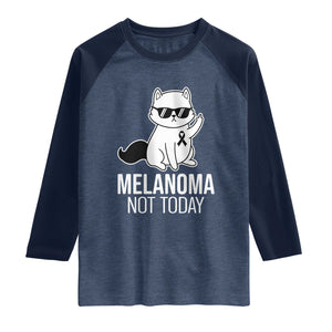 Melanoma Fighter Cat Raglan Shirt Not Today Skin Cancer Awareness TS12 Heather Denim Navy Print Your Wear