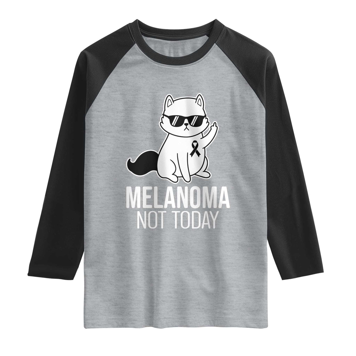 Melanoma Fighter Cat Raglan Shirt Not Today Skin Cancer Awareness TS12 Heather Gray Black Print Your Wear