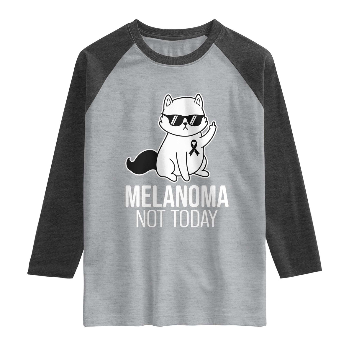 Melanoma Fighter Cat Raglan Shirt Not Today Skin Cancer Awareness TS12 Heather Gray Heather Charcoal Print Your Wear