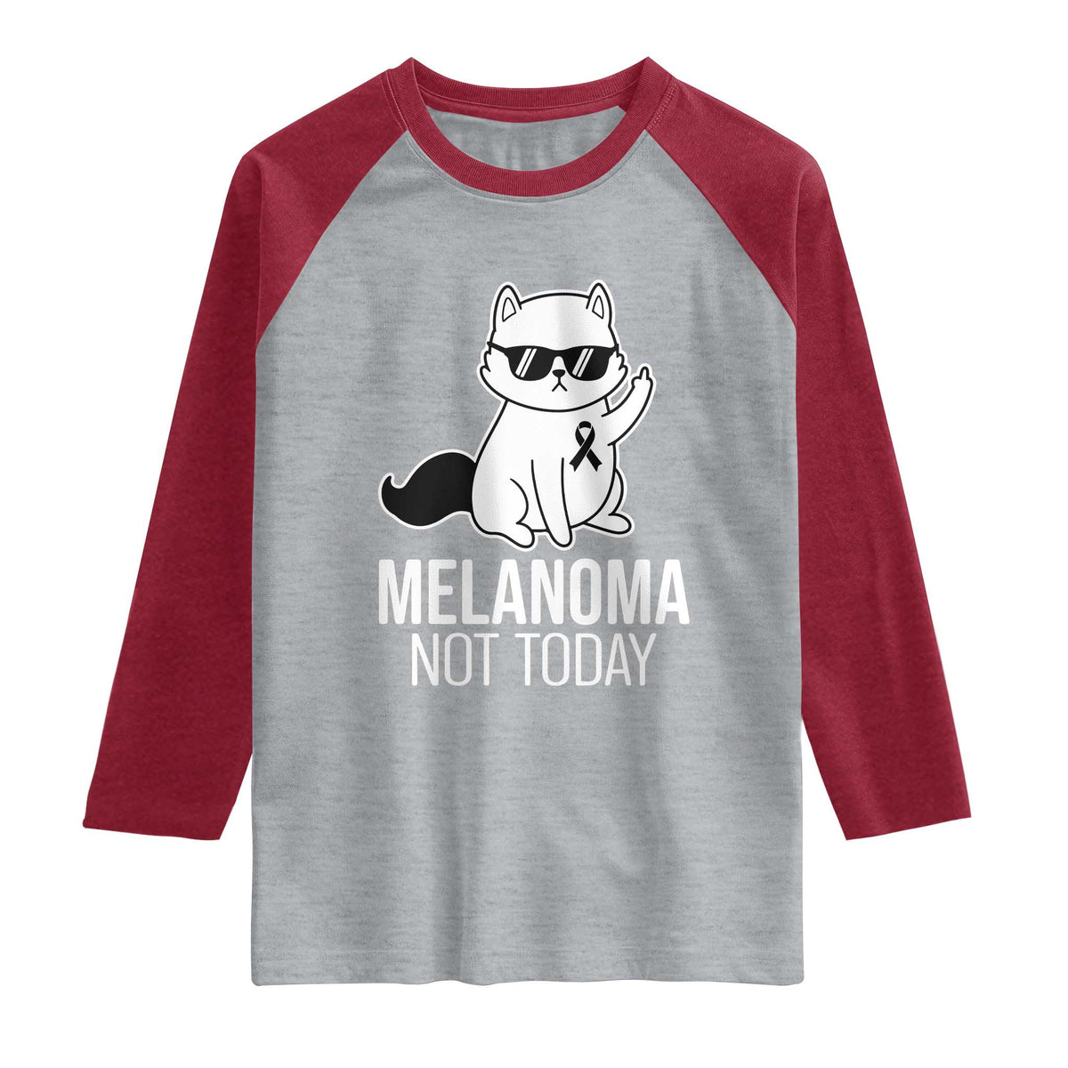 Melanoma Fighter Cat Raglan Shirt Not Today Skin Cancer Awareness TS12 Heather Gray Heather Red Print Your Wear