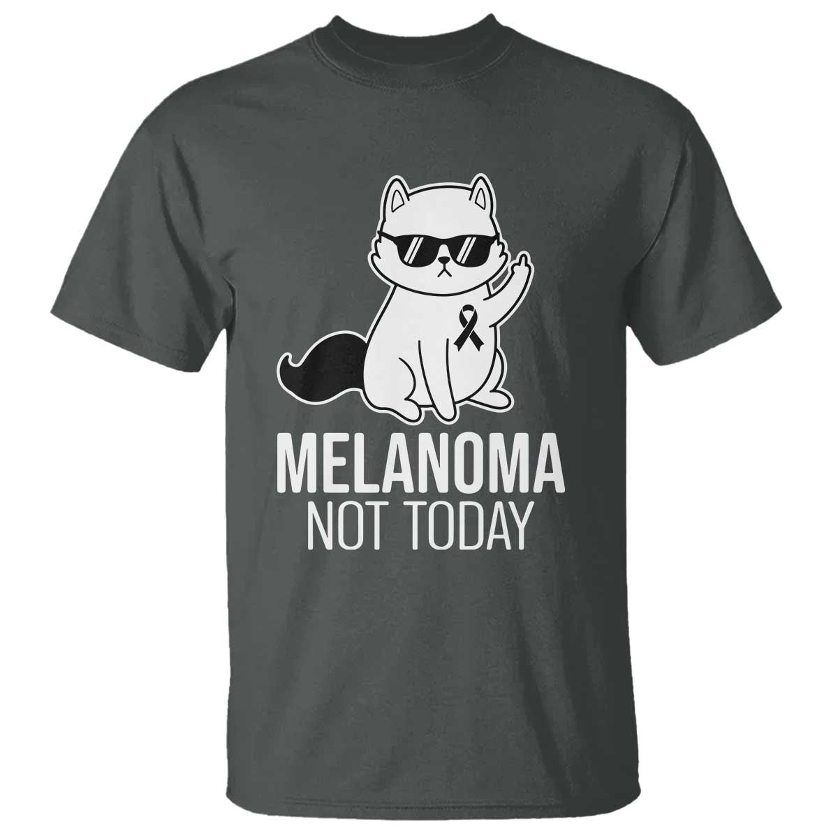 Melanoma Fighter Cat T Shirt Not Today Skin Cancer Awareness TS12 Dark Heather Print Your Wear