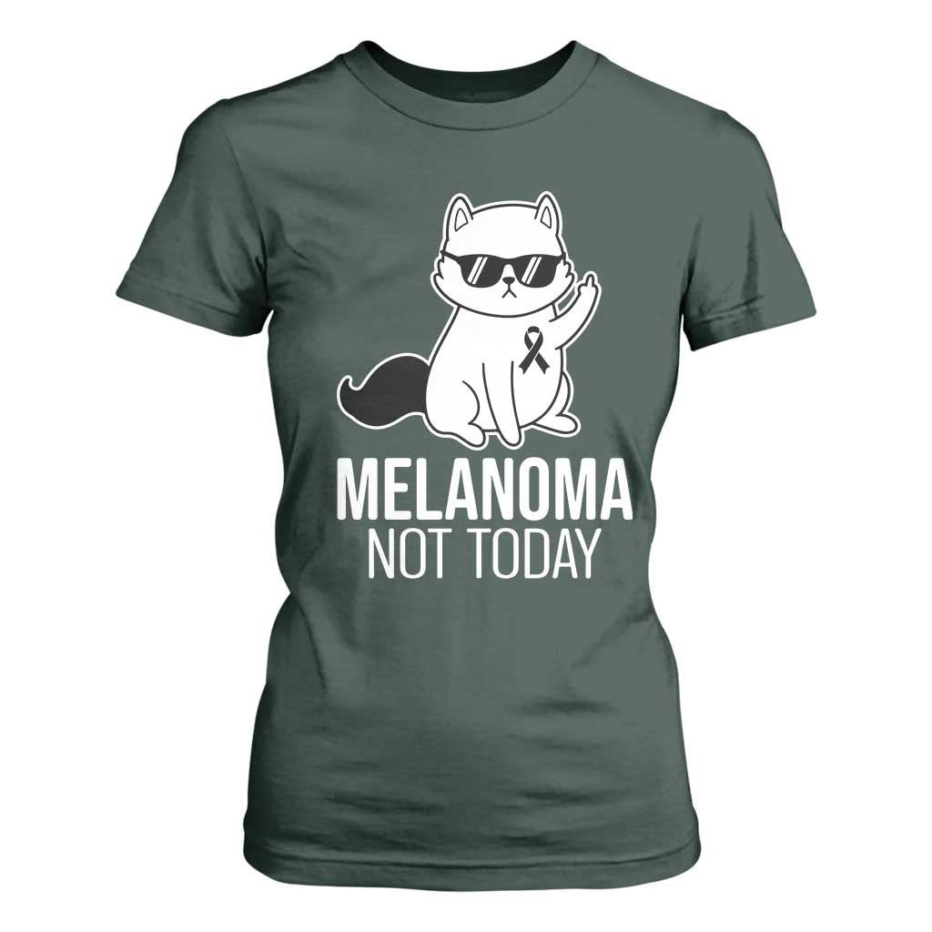 Melanoma Fighter Cat T Shirt For Women Not Today Skin Cancer Awareness TS12 Dark Forest Green Print Your Wear