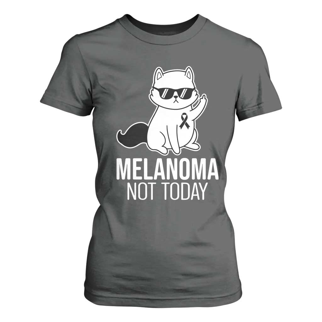 Melanoma Fighter Cat T Shirt For Women Not Today Skin Cancer Awareness TS12 Dark Heather Print Your Wear