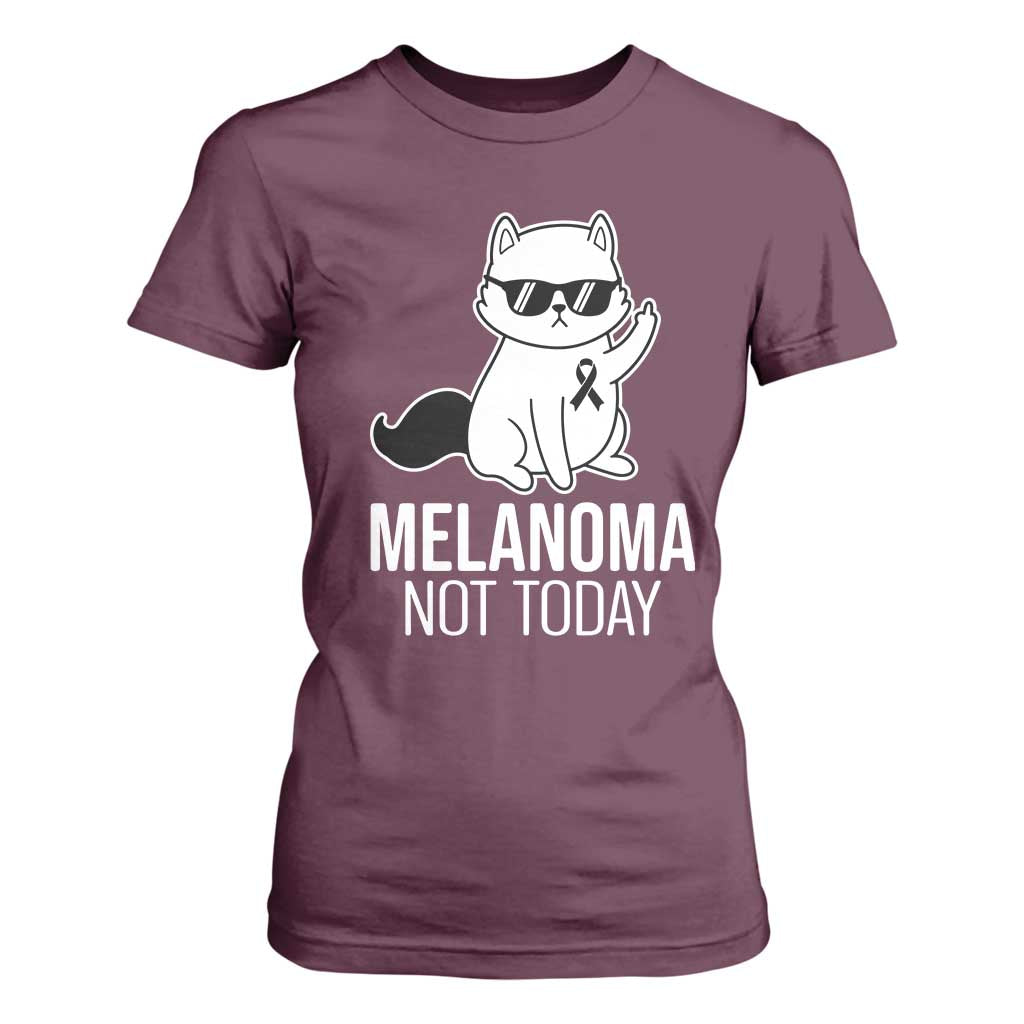 Melanoma Fighter Cat T Shirt For Women Not Today Skin Cancer Awareness TS12 Maroon Print Your Wear