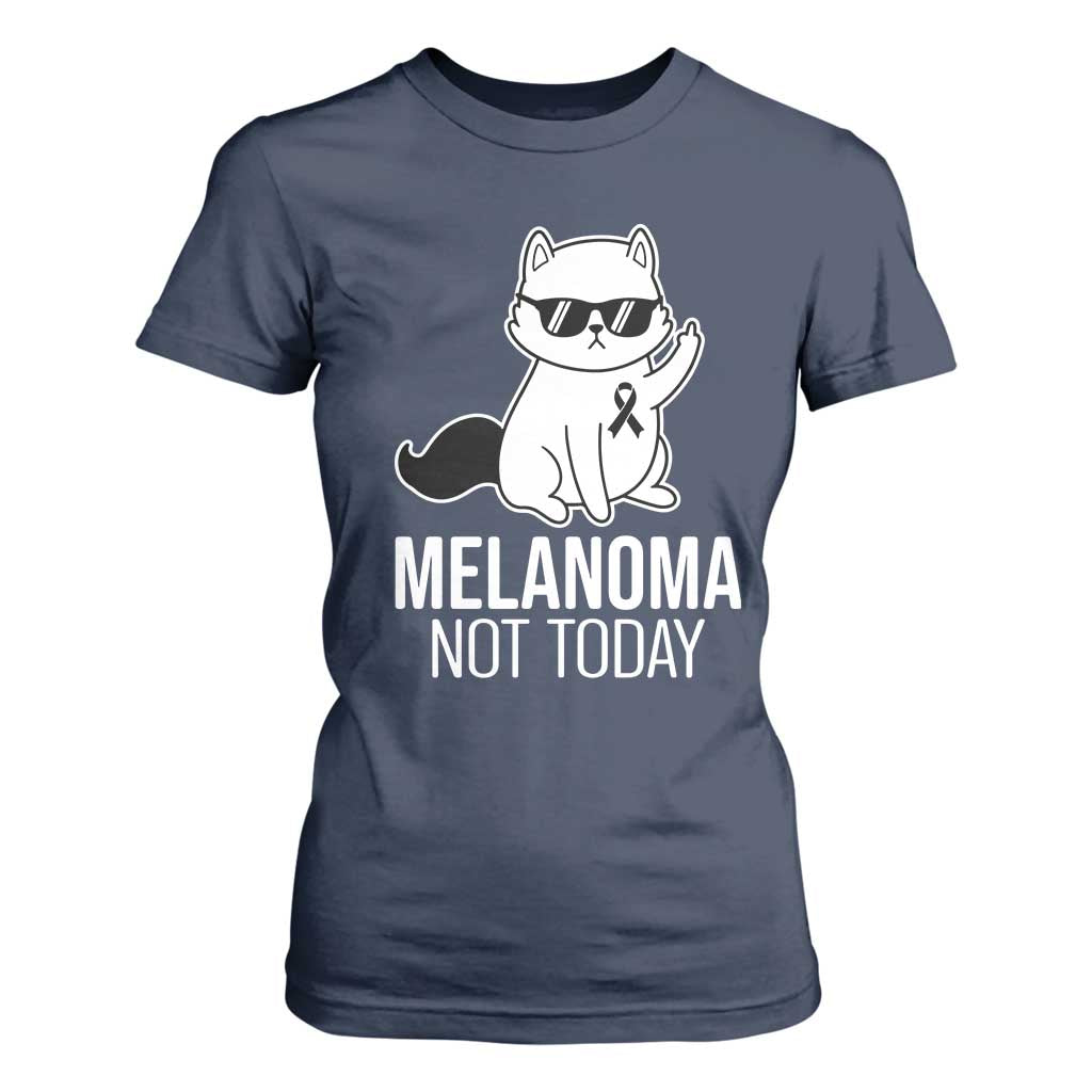 Melanoma Fighter Cat T Shirt For Women Not Today Skin Cancer Awareness TS12 Navy Print Your Wear