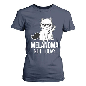 Melanoma Fighter Cat T Shirt For Women Not Today Skin Cancer Awareness TS12 Navy Print Your Wear