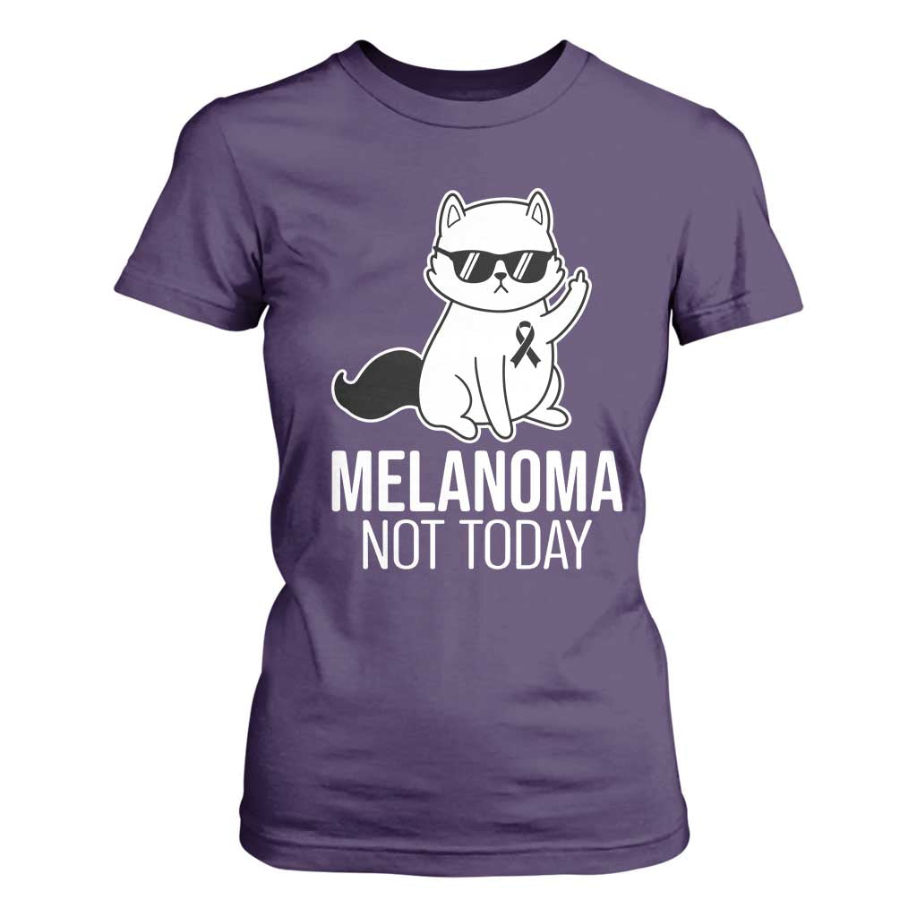 Melanoma Fighter Cat T Shirt For Women Not Today Skin Cancer Awareness TS12 Purple Print Your Wear