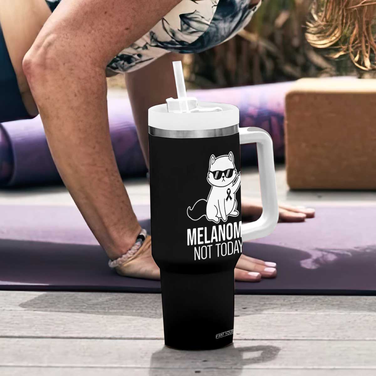Melanoma Fighter Cat Tumbler With Handle Not Today Skin Cancer Awareness TS12 Print Your Wear