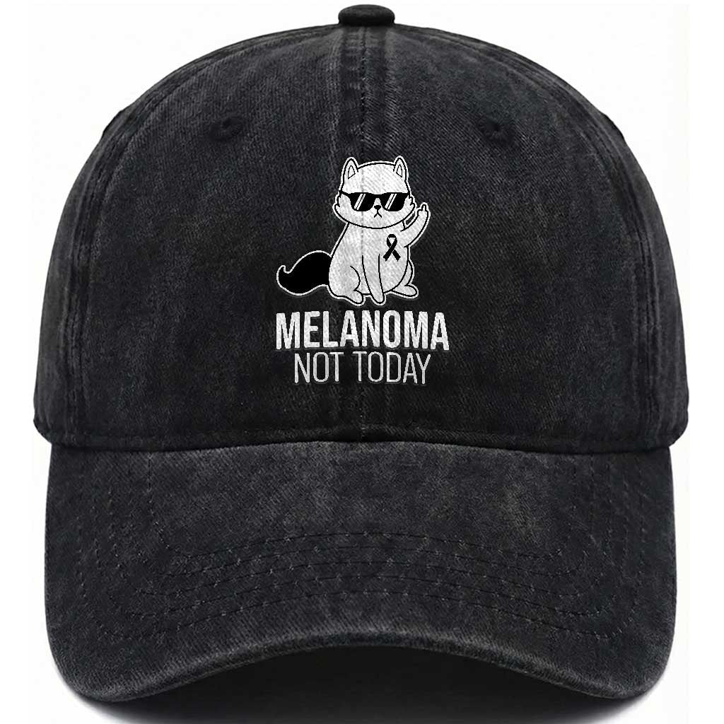 Melanoma Fighter Cat Washed Cotton Baseball Cap Not Today Skin Cancer Awareness TS12 Print Your Wear