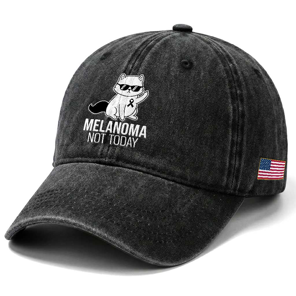 Melanoma Fighter Cat Washed Cotton Baseball Cap Not Today Skin Cancer Awareness TS12 Print Your Wear