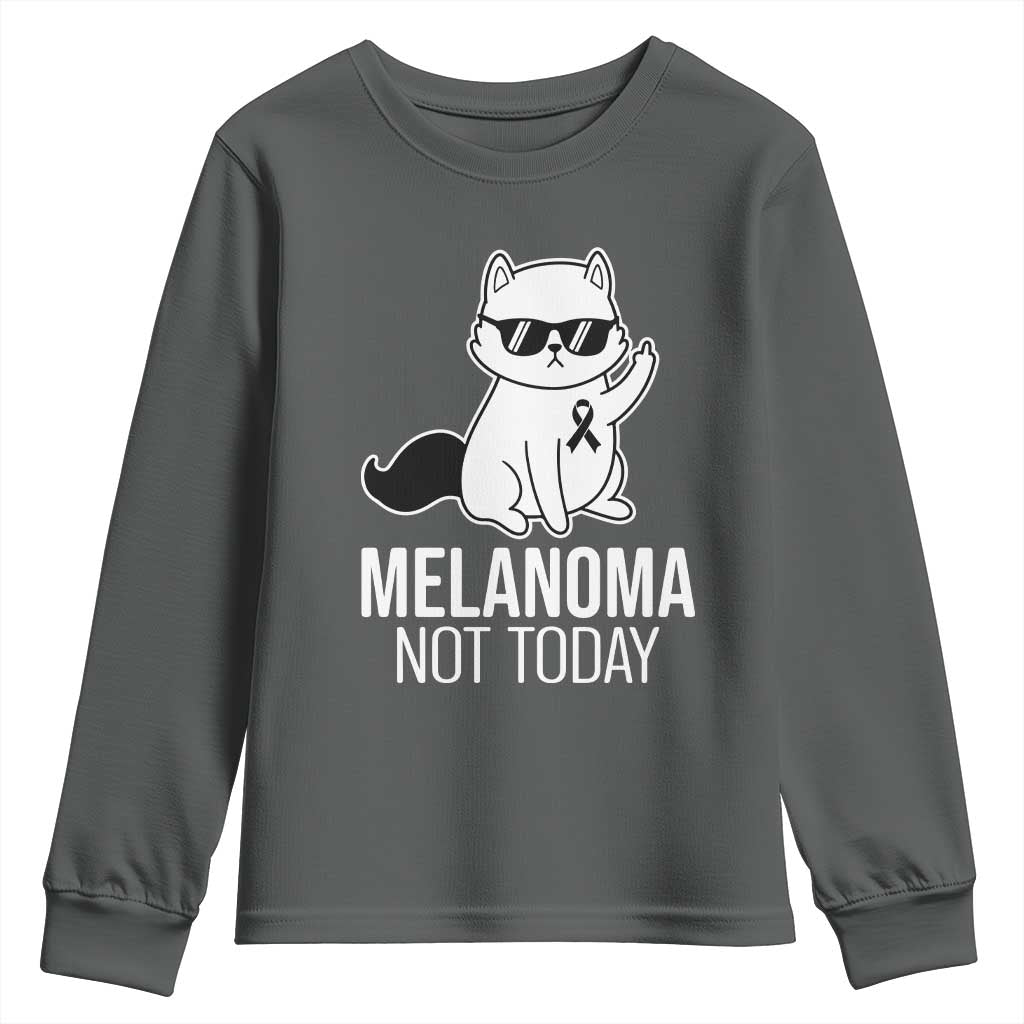 Melanoma Fighter Cat Youth Sweatshirt Not Today Skin Cancer Awareness TS12 Dark Heather Print Your Wear