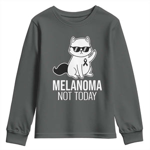 Melanoma Fighter Cat Youth Sweatshirt Not Today Skin Cancer Awareness TS12 Dark Heather Print Your Wear