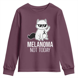 Melanoma Fighter Cat Youth Sweatshirt Not Today Skin Cancer Awareness TS12 Maroon Print Your Wear