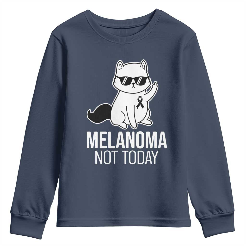 Melanoma Fighter Cat Youth Sweatshirt Not Today Skin Cancer Awareness TS12 Navy Print Your Wear
