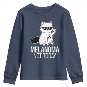 Melanoma Fighter Cat Youth Sweatshirt Not Today Skin Cancer Awareness TS12 Navy Print Your Wear