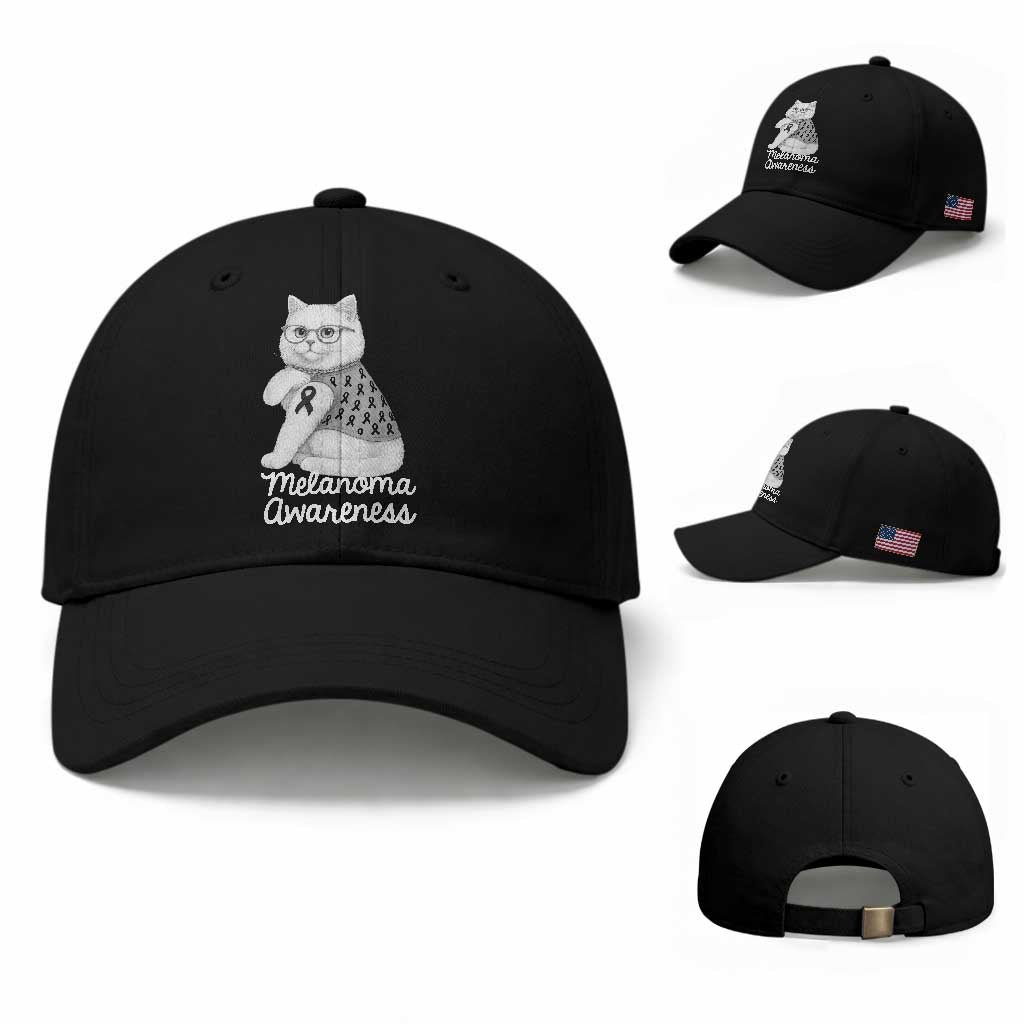 British Shorthair Skin Cancer Awareness Baseball Cap Melanoma Fighter Cat Gift TS12 Baseball Cap Universal Fit Black Print Your Wear