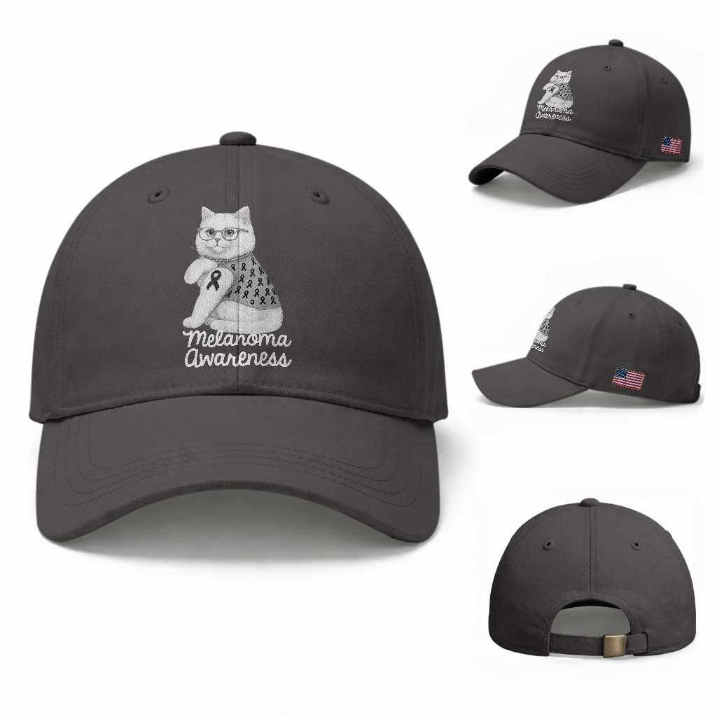British Shorthair Skin Cancer Awareness Baseball Cap Melanoma Fighter Cat Gift TS12 Baseball Cap Universal Fit Dark Gray Print Your Wear