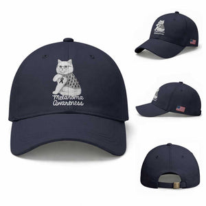 British Shorthair Skin Cancer Awareness Baseball Cap Melanoma Fighter Cat Gift TS12 Baseball Cap Universal Fit Navy Print Your Wear