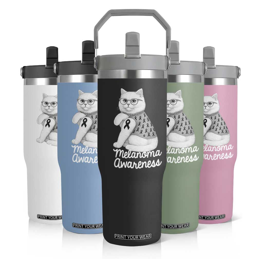 British Shorthair Skin Cancer Awareness Flip Straw Tumbler Melanoma Fighter Cat Gift TS12 Print Your Wear