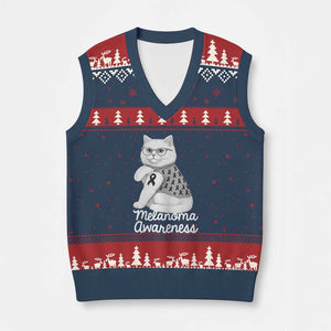 British Shorthair Skin Cancer Awareness V-Neck Knit Sweater Vest Melanoma Fighter Cat Gift TS12 Navy Red Print Your Wear