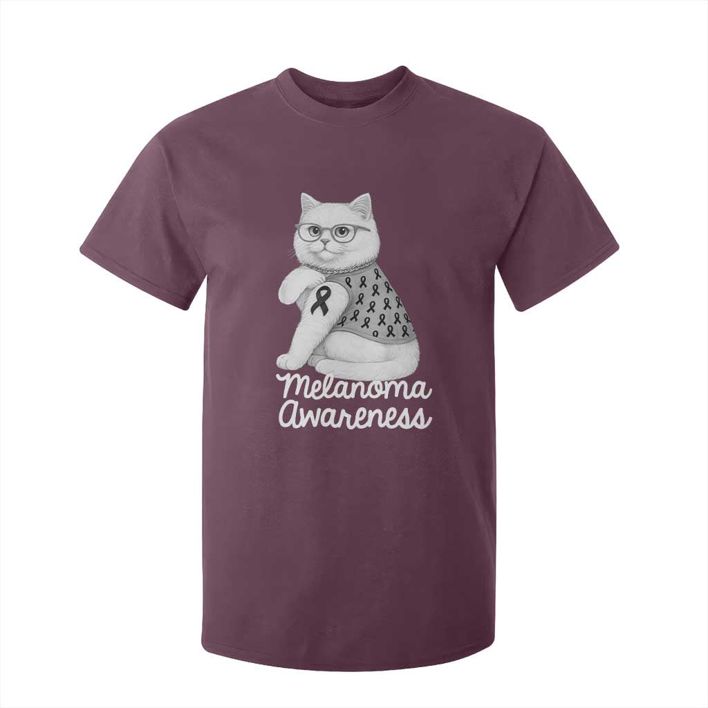 British Shorthair Skin Cancer Awareness T Shirt For Kid Melanoma Fighter Cat Gift TS12 Maroon Print Your Wear