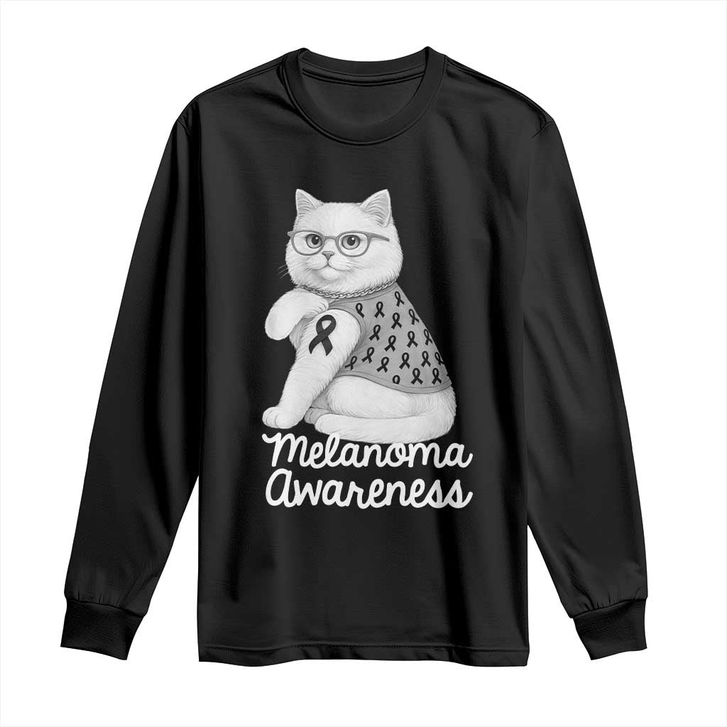 British Shorthair Skin Cancer Awareness Long Sleeve Shirt Melanoma Fighter Cat Gift TS12 Black Print Your Wear