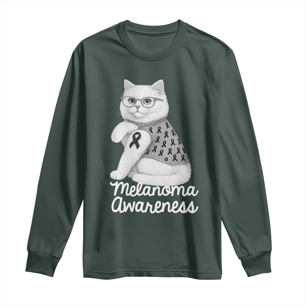 British Shorthair Skin Cancer Awareness Long Sleeve Shirt Melanoma Fighter Cat Gift TS12 Dark Forest Green Print Your Wear