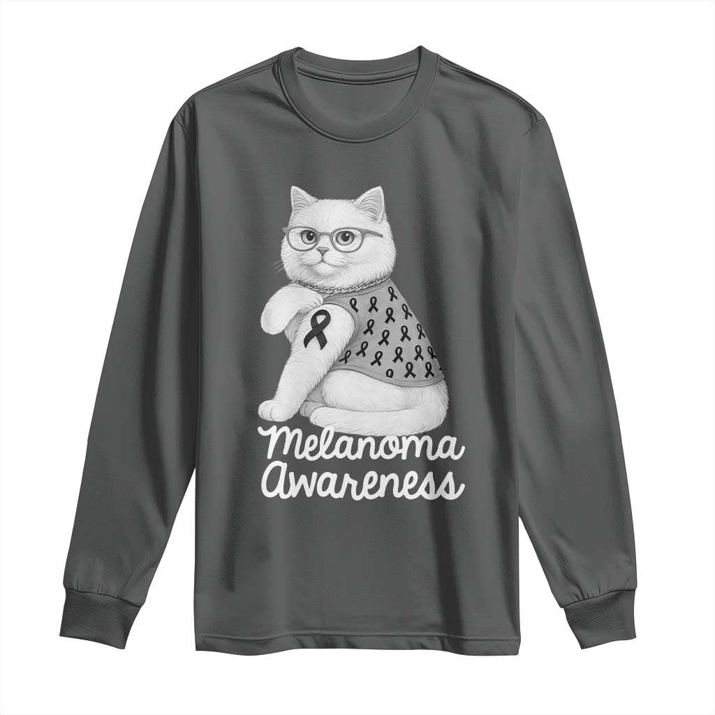 British Shorthair Skin Cancer Awareness Long Sleeve Shirt Melanoma Fighter Cat Gift TS12 Dark Heather Print Your Wear