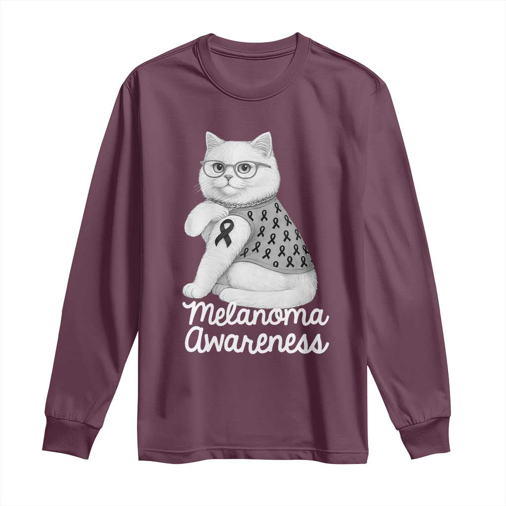 British Shorthair Skin Cancer Awareness Long Sleeve Shirt Melanoma Fighter Cat Gift TS12 Maroon Print Your Wear