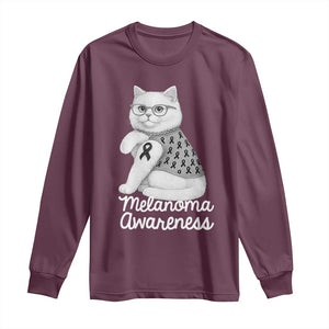 British Shorthair Skin Cancer Awareness Long Sleeve Shirt Melanoma Fighter Cat Gift TS12 Maroon Print Your Wear