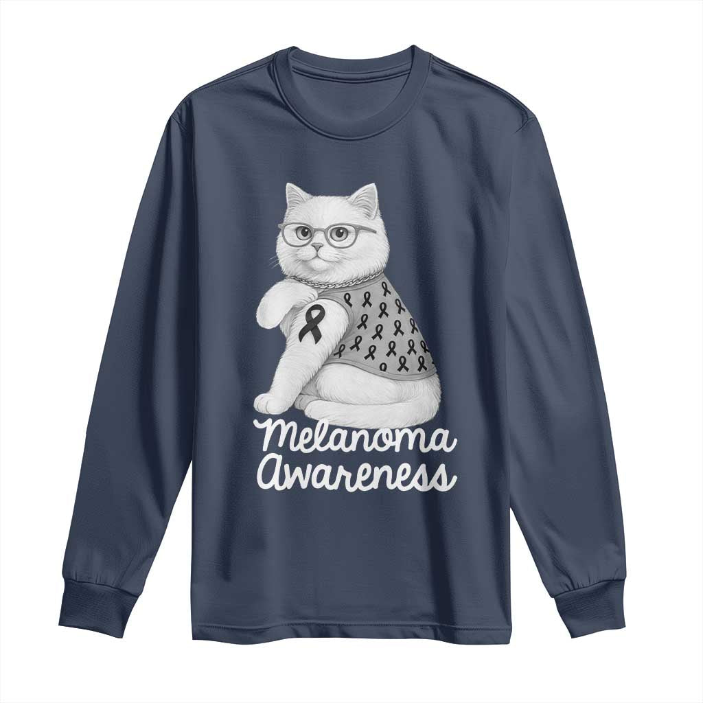 British Shorthair Skin Cancer Awareness Long Sleeve Shirt Melanoma Fighter Cat Gift TS12 Navy Print Your Wear