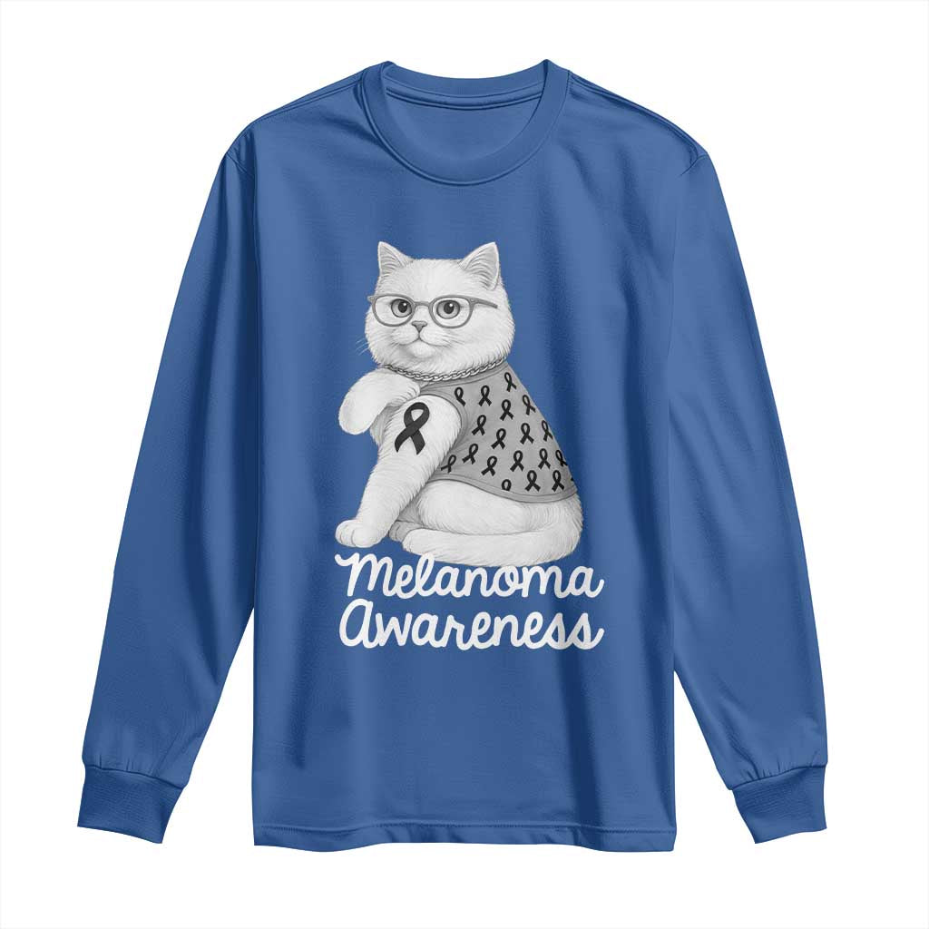 British Shorthair Skin Cancer Awareness Long Sleeve Shirt Melanoma Fighter Cat Gift TS12 Royal Blue Print Your Wear
