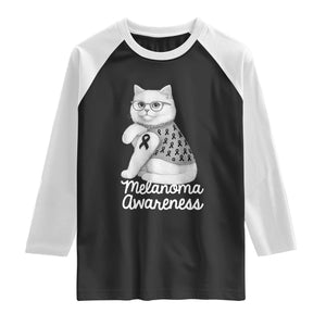 British Shorthair Skin Cancer Awareness Raglan Shirt Melanoma Fighter Cat Gift TS12 Black White Print Your Wear