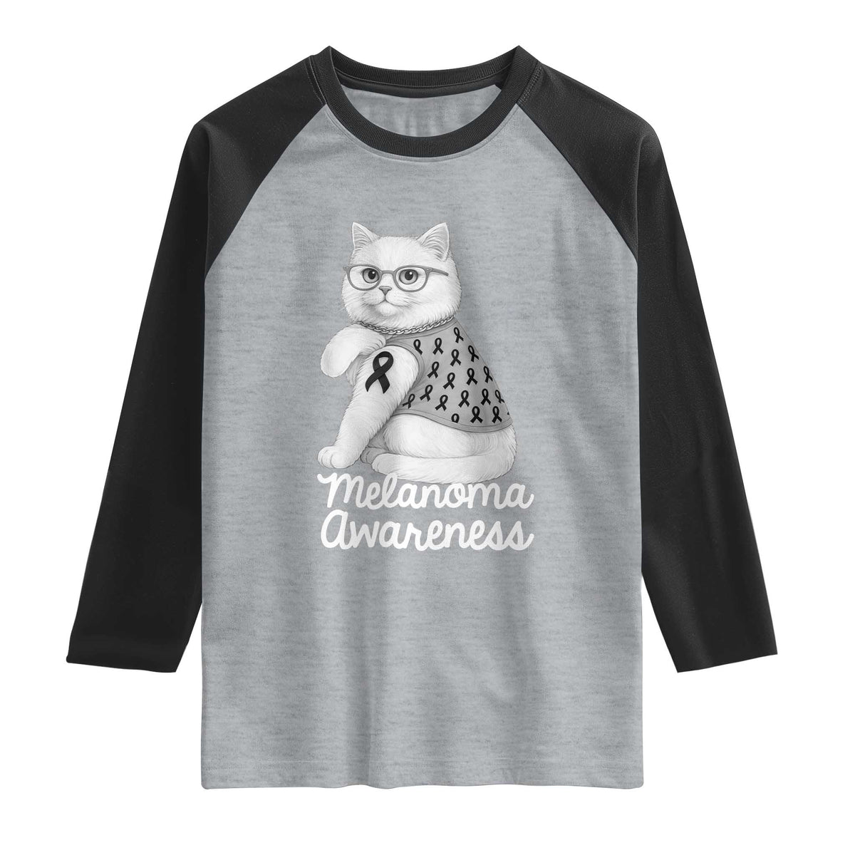British Shorthair Skin Cancer Awareness Raglan Shirt Melanoma Fighter Cat Gift TS12 Heather Gray Black Print Your Wear