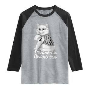 British Shorthair Skin Cancer Awareness Raglan Shirt Melanoma Fighter Cat Gift TS12 Heather Gray Black Print Your Wear