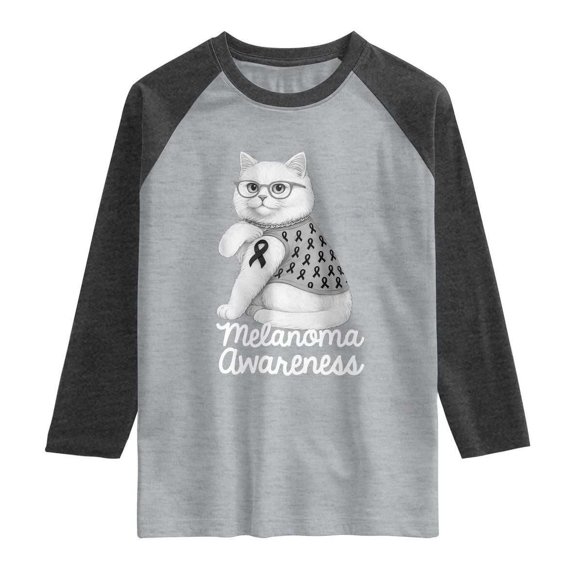 British Shorthair Skin Cancer Awareness Raglan Shirt Melanoma Fighter Cat Gift TS12 Heather Gray Heather Charcoal Print Your Wear