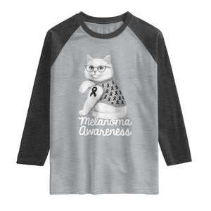 British Shorthair Skin Cancer Awareness Raglan Shirt Melanoma Fighter Cat Gift TS12 Heather Gray Heather Charcoal Print Your Wear