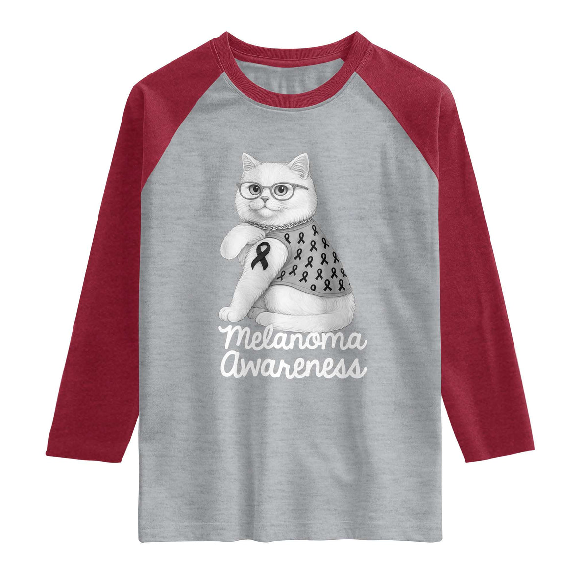 British Shorthair Skin Cancer Awareness Raglan Shirt Melanoma Fighter Cat Gift TS12 Heather Gray Heather Red Print Your Wear