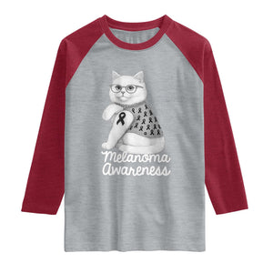 British Shorthair Skin Cancer Awareness Raglan Shirt Melanoma Fighter Cat Gift TS12 Heather Gray Heather Red Print Your Wear